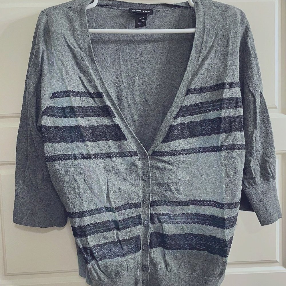 Lane Bryant Short Sleeve Cardigan - Gray Size 18/20 (XL)